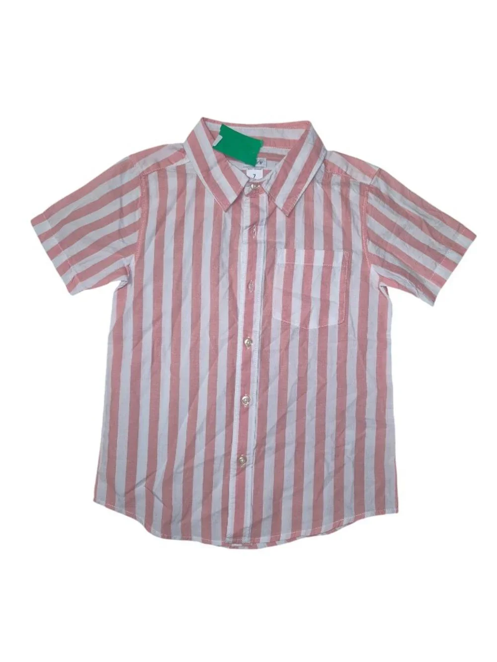 Carters Boys Striped Short Sleeve Button-Up Shirt Size 7 Cotton Pink & White